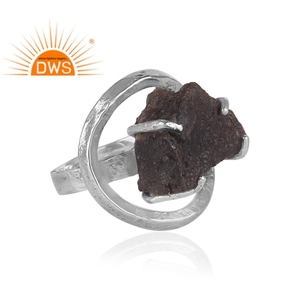 Anillo apilable de piedras preciosas de columbianita rugosa Natural de plata esterlina oxidada de última tendencia, fabricante de joyería personalizada - Product Image 2