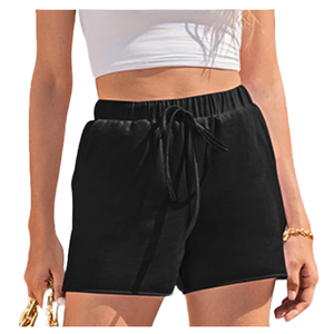 Short de course extérieur respirant pour femme avec taille élastique cordon de serrage poche latérale bord brut coupe ample décorée d'un nœud - Product Image 1