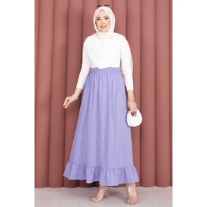 Lilac Polka Dot Ruffled <b>Skirt</b> <b>Elastic</b> Waist Comfortable and Breathable Digital Print on Cotton and Knitted Fabric for Summer - Product Image 3