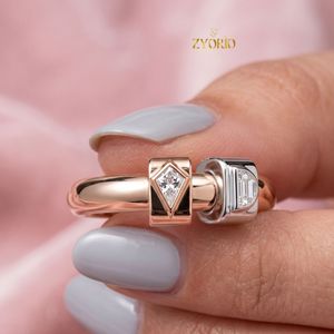 14K Gold Two Tone Geometric Moissanite Diamond <b>Ring</b> Modern Luxury Fine Jewelry <b>Ring</b> For Women - Product Image 5