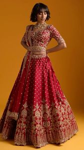 Beautiful 2024 Maroon Bridal Blouse Lehenga and Dupatta <b>Set</b> with <b>Crystal</b> <b>Glass</b> Beads Stones and Dabka Embellishment for Weddings - Product Image 2