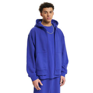 Pull à capuche en coton 100% épais pour hommes, sweat-shirt à fermeture éclair surdimensionnée, streetwear vintage délavé au soleil pour l'hiver - Product Image 1