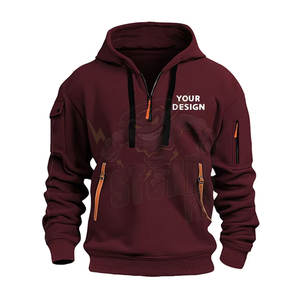 Sudadera deportiva con cremallera para hombre, bolsillo en el brazo, ajuste holgado, Jersey informal, sudaderas con capucha, chaqueta, hombro caído, logotipo personalizado, Sudadera con capucha - Product Image 2