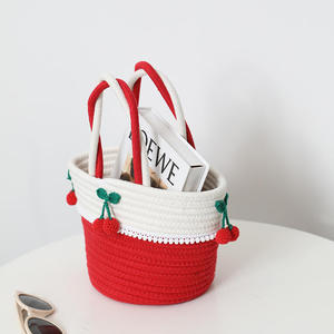 Bolso Pequeño de Hilo de Algodón Hecho a Mano con Diseño de Cerezas, Bolso de Paja Versátil para Mujer, Nuevo Bolso Tejido Artesanal para Vacaciones en la Playa - Product Image 4
