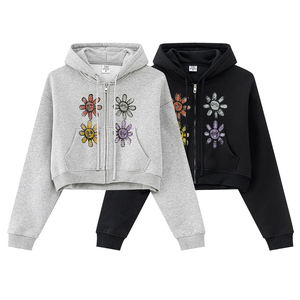 2025 invierno Europa y América Y2K Sudadera con capucha con estampado personalizado de algodón pesado Sudadera con capucha recortada universal con cremallera para mujer - Product Image 5