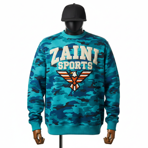 Sudadera de Hombre de Primera Calidad, 300 GSM, Felpa Gruesa, Estampado de Camuflaje Azul, Logotipo Personalizado Cosido, Sudaderas Básicas - Product Image 1