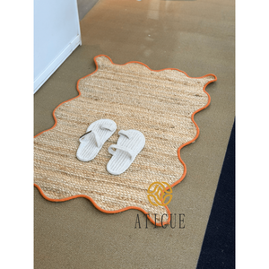 พรมปอกระเจาถักด้วยมือพรมสี่เหลี่ยมขอบหยักตกแต่งตามธรรมชาติสำหรับบ้านห้องนั่งเล่นห้องนอน - Product Image 3