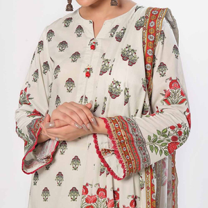<b>Women</b> Cotton Silk Casual Shalwar Kameez Suit Long Printed Quick Dry <b>Kurta</b> Comfortable Pants Coordinated Dupatta for All Seasons - Product Image 5
