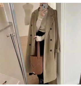 Abrigo de lana de moda para mujer, nuevo estilo otoño-invierno, doble botonadura, manga larga, casual, talla grande, con cinturón - Product Image 4