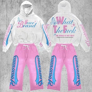Sudadera con capucha holgada de gran tamaño y pantalones de chándal de dos tonos a juego para unisex - Product Image 1