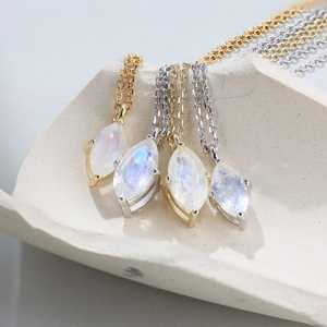 Marquise Cut Naturel Pierre De Lune Pendentif Collier En Argent Sterling 925 Plaqué Or 14K Juin Pierre De Naissance Bijoux Cadeau Pour Elle - Product Image 6