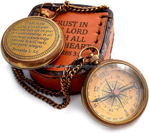 2023 meilleure vente à la main nautique en laiton boussole en cuir boîte haut tendance étanche à l'eau plat poche Guide numérique cadran pointeur - Product Image 1