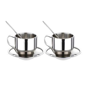 Stainless Steel 3 PCS a <b>Set</b> 1 Tea Spoon +1 Cup + 1dish Europe Drinking Stainless Steel <b>Coffee</b> Cup Tea Mug <b>Coffee</b> Cup <b>Set</b> - Product Image 3