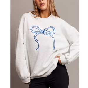 Sudadera transpirable de moda de invierno con diseño de lazo 100% tela de lana de algodón para mujer - Product Image 1