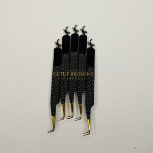 Pince à épiler pour extensions de cils en acier inoxydable noir avec pointe dorée, antistatique, durable, pointe lisse, 10 mm - Product Image 5