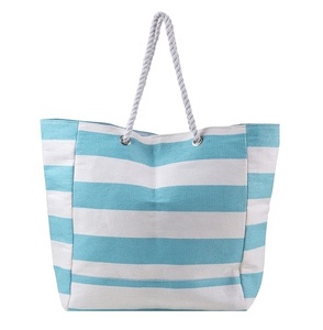 Vente en gros, sacs fourre-tout en coton à rayures, tendance, personnalisé, sac de Shopping lourd imprimé, sac de plage en toile avec poignée en corde - Product Image 1