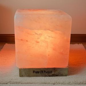 Elegant Hand-Carved Square Himalayan Salt <b>Lamp</b> with <b>Wooden</b> <b>Base</b> for Soft Light and Love-Themed Natural Home Decor - Product Image 3