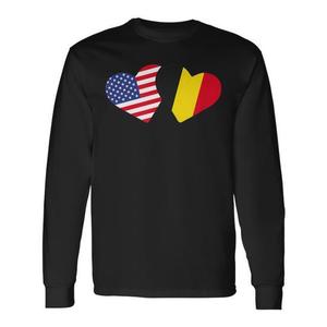 Camiseta de manga larga con bandera de Bélgica y Estados Unidos, diseño de corazón, para amantes de Bélgica y Estados Unidos, linda - Product Image 1