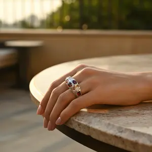 Rose Gold Plated 925 <b>Silver</b> Gemstone <b>Statement</b> <b>Ring</b> for Women Trendy Fashion <b>Rings</b> with Inlay Setting Licensed Private Brand IS - Product Image 2