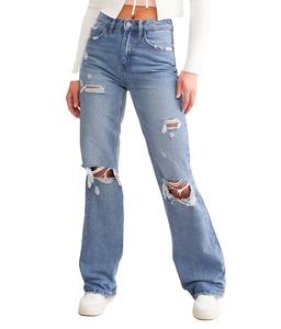 OEM Jeans cargo taille haute pour femmes de haute qualité Plusieurs poches à rabat Taille haute Hip Hop Loose Fashion Streetwear Denim - Product Image 1