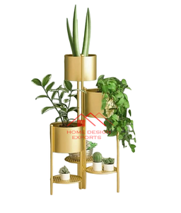 Maceta de piso de lujo de metal con acabado dorado de diseño con soporte, maceta de metal de diseño personalizado a precio mayorista - Product Image 5