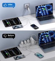 Chargeur GaN HNT OEM 120W 4 ports, charge rapide, 2 USB-A, 2 USB-C, adaptateur mural 2A2C PD3.0 QC3.0 pour téléphone portable, tablette, MacBook, ordinateur portable