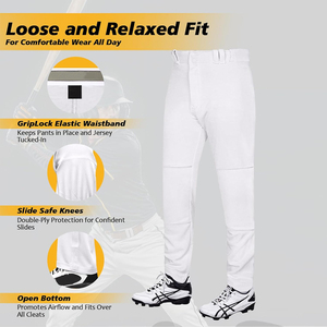 Pantalon de baseball unisexe pleine longueur en tissu polyester de coton pantalon de baseball de couleur blanche avec conception et taille personnalisées - Product Image 4