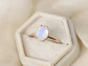 ลูกแพร์มินิมัลลิสต์ตัดสีรุ้งมูนสโตน925แข็งสเตอร์ลิงเงินแท้18K เครื่องประดับหินเดี่ยวชุบทองสำหรับปาร์ตี้ - Product Image 5