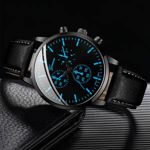 Ensemble de 3 montres à quartz de luxe pour hommes, styles analogiques décontractés avec bracelet en cuir décontracté pour affaires, emballage simple - Product Image 4