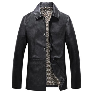 Chaqueta de cuero para hombre Otoño Invierno abrigos de cuero moda masculina cuello levantado Vintage Casual prendas de vestir - Product Image 4