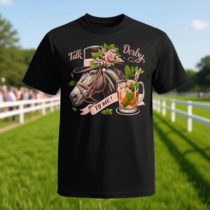 Camiseta de Mujer con Diseño Promocional 'Talk Derby to Me' para Carreras de Caballos - Product Image 3