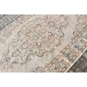 พรมตุรกีขนาด 6.1x10.3 ฟุต พรมวินเทจขนาดใหญ่ พรมสีน้ำตาลเทาล้วน - Product Image 5