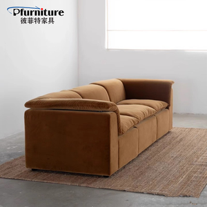 <span class=keywords><strong>โซฟา</strong></span>กำมะหยี่สีน้ำตาลสำหรับห้องนั่งเล่นแบบแยกส่วนดีไซน์เรียบง่ายผสมผสานการรับบล็อกเต้าหู้ - Product Image 4