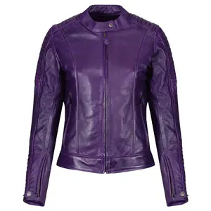 女性の最も人気のあるユーズド加工のレザージャケット、腰のバイクの美しい色のジッパー付きレディースジャケット