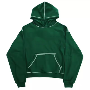 Sudadera con capucha recortada de punto de contraste personalizado verde oscuro 100% algodón orgánico bajo Moq 3D Puff impreso sudaderas con capucha recortadas - Product Image 1