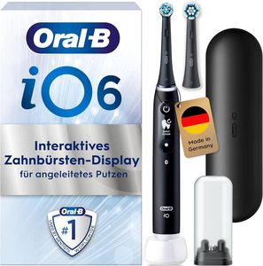 Oral-B iO Serie 6 Cepillo de dientes eléctrico, 2 cabezales de cepillo de dientes de repuesto, 5 modos de limpieza para cuidado dental, vitrina y estuche de viaje - Product Image 1