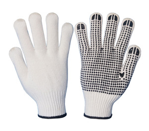 Gants de travail durables antidérapants blanchis à pois de style sergé de polyester/coton au poignet Fabricant pakistanais - Product Image 6