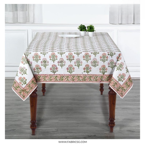 Mantel de Algodón Floral Mughal Butta Peach con Estampado a Mano, Estilo Boho Indio, para Comedor, Juego de Cubierta de Mesa con Estampado a Mano - Product Image 1