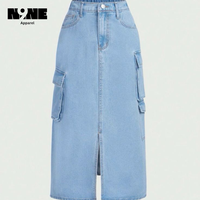 Falda vaquera informal de cintura alta de talla grande longitud Midi con decoración de botones Y2K estilo Sexy precio bajo al por mayor para chicas de moda