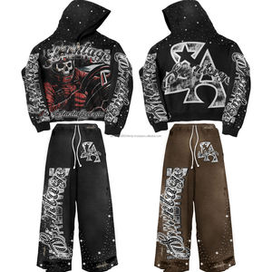 Conjuntos de Sudadera con Capucha y Pantalones Deportivos de Felpa Francesa Desgastada de Alta Calidad para Hombre, Ropa Urbana de Algodón Personalizada - Product Image 2