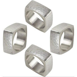2026 Silver Hammered <b>Stainless</b> <b>Steel</b> Napkin Holder Silver Square Tissue Holder <b>Ring</b> Decorative Napkin Tie and Tissue Clip - Product Image 1