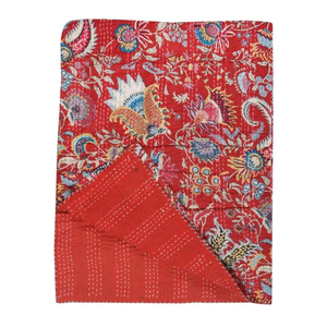 Authentic handmade Kathawork Gudri bedspread for a rustic feel Kathawork embroidered Gudri quilt for a unique bedroom touch - Product Image 2