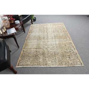 พรมขนสัตว์สไตล์ตุรกีสำหรับห้องนั่งเล่นห้องนอนห้องโถงน้ำยางสีเบจคลาสสิก4'8 "x 6'9" - Product Image 3