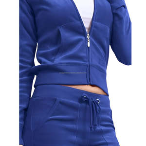 Respirant Slim Fit femmes survêtement velours fermeture éclair sweats à capuche pantalons de survêtement avec poches arrière 2 pièces velours Jogging costumes pour femmes - Product Image 5