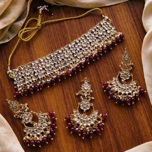 AA impex ชุดเครื่องประดับแฟชั่นงานแต่งงานโบราณสร้อยคออินเดียที่สง่างามและต่างหูสแตนเลสโซ่เชื่อมโยงโดยผู้หญิง - Product Image 3