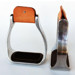 Western Horse Saddle Bell Stirrups 4 3/4 "de ancho Classic Brown Leather Covered Roper Riding Accesorio Cowboy Tack Ranch Work - Product Image 4