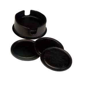 Juego de posavasos de cuero genuino de alta calidad de diseño de lujo de forma redonda de estilo moderno al por mayor de 4 piezas para uso doméstico y de mesa - Product Image 1