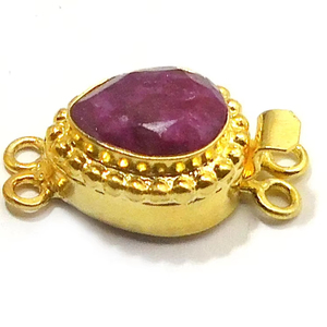 Fermoir de boîte en forme de larme de pierres précieuses rubis plaqué or 18 carats, composant de fabrication de bijoux B626, 1 à 3 brins, 27X14X10MM - Product Image 1