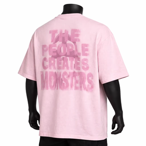 เสื้อยืดการ์ตูนผู้ชายสีชมพู แขนสั้น คอกลม ทรงปกติ สไตล์สตรีท พิมพ์ลาย ผ้าฝ้าย 100% พิมพ์ลายดิจิตอล - Product Image 4