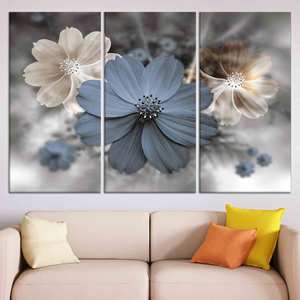 Tableau sur toile à imprimé floral moderne : décoration élégante pour chambre grise, lot de 3 toiles - Product Image 1